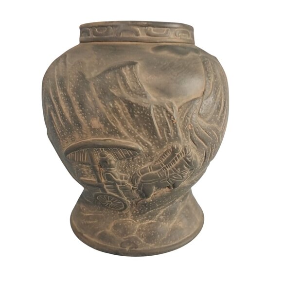 Chinese Metal Vase With Intricate Scenic Design - Picture 1 of 7